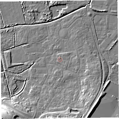 Shaded relief map of the ground around TA66XR, computed from Environment Agency LiDAR. The ground here sits at about 7 m above sea level and falls 19 m across the surrounding 800 m. Surface water reaching this point runs off ground lying to the east-south-east, 1.3 m higher.