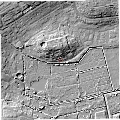 Shaded relief map of the ground around TA66YD, computed from Environment Agency LiDAR. The ground here sits at about 7 m above sea level and falls 14 m across the surrounding 800 m. Surface water reaching this point runs off ground lying to the north-west, 13.0 m higher.