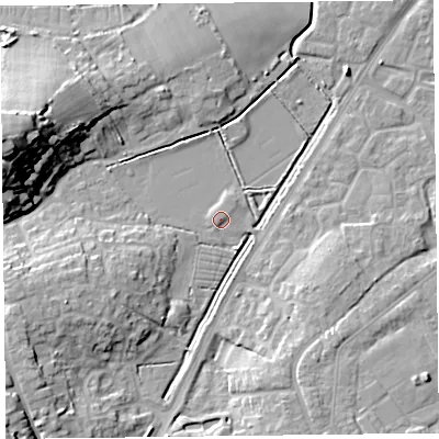 Shaded relief map of the ground around TA67BY, computed from Environment Agency LiDAR. The ground here sits at about 7 m above sea level and falls 22 m across the surrounding 800 m. Surface water reaching this point runs off ground lying to the west-south-west, 8.9 m higher.