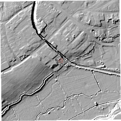 Shaded relief map of the ground around TA67ET, computed from Environment Agency LiDAR. The ground here sits at about 11 m above sea level and falls 12 m across the surrounding 800 m. Surface water reaching this point runs off ground lying to the west, 6.5 m higher.