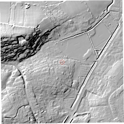 Shaded relief map of the ground around TA67RE, computed from Environment Agency LiDAR. The ground here sits at about 8 m above sea level and falls 30 m across the surrounding 800 m. Surface water reaching this point runs off ground lying to the south-west, 5.3 m higher.