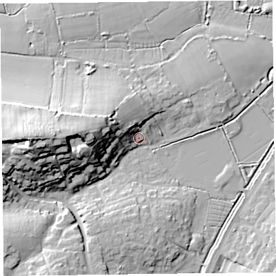 Shaded relief map of the ground around TA67RP, computed from Environment Agency LiDAR. The ground here sits at about 8 m above sea level and falls 31 m across the surrounding 800 m. Surface water reaching this point runs off ground lying to the west-north-west, 11.7 m higher.