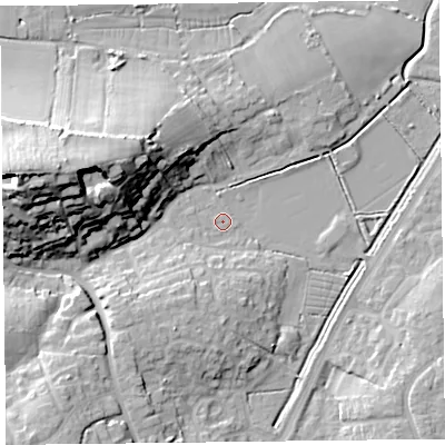 Shaded relief map of the ground around TA67RW, computed from Environment Agency LiDAR. The ground here sits at about 6 m above sea level and falls 31 m across the surrounding 800 m. Surface water reaching this point runs off ground lying to the south-south-west, 3.0 m higher.