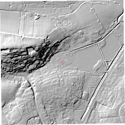 Shaded relief map of the ground around TA67RY, computed from Environment Agency LiDAR. The ground here sits at about 6 m above sea level and falls 31 m across the surrounding 800 m. Surface water reaching this point runs off ground lying to the south-south-west, 6.0 m higher.
