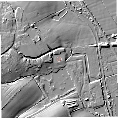 Shaded relief map of the ground around TA70AJ, computed from Environment Agency LiDAR. The ground here sits at about 8 m above sea level and falls 11 m across the surrounding 800 m. Surface water reaching this point runs off ground lying to the west, 4.1 m higher.