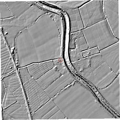 Shaded relief map of the ground around TA70AL, computed from Environment Agency LiDAR. The ground here sits at about 7 m above sea level and falls 5 m across the surrounding 800 m. Surface water reaching this point runs off ground lying to the north-east, 2.4 m higher.