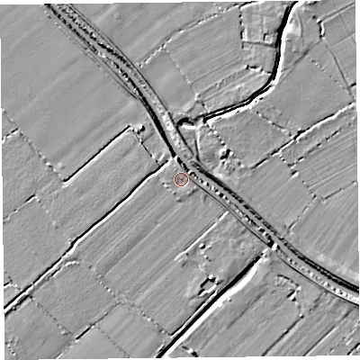 Shaded relief map of the ground around TA70AN, computed from Environment Agency LiDAR. The ground here sits at about 6 m above sea level and falls 6 m across the surrounding 800 m. Surface water reaching this point runs off ground lying to the north, 2.4 m higher.