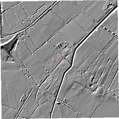 Shaded relief map of the ground around TA70AP, computed from Environment Agency LiDAR. The ground here sits at about 5 m above sea level and falls 9 m across the surrounding 800 m. Surface water reaching this point runs off ground lying to the south-east, 1.4 m higher.