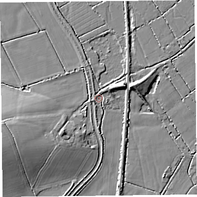 Shaded relief map of the ground around TA70AR, computed from Environment Agency LiDAR. The ground here sits at about 6 m above sea level and falls 12 m across the surrounding 800 m. Surface water reaching this point runs off ground lying to the north-north-east, 2.1 m higher.