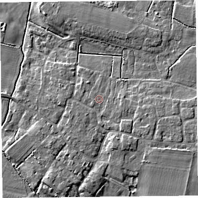 Shaded relief map of the ground around TA70AZ, computed from Environment Agency LiDAR. The ground here sits at about 7 m above sea level and falls 7 m across the surrounding 800 m. Surface water reaching this point runs off ground lying to the south-east, 2.0 m higher.