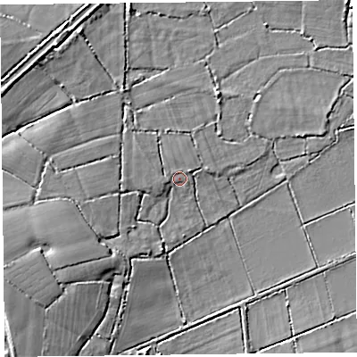 Shaded relief map of the ground around TA70BH, computed from Environment Agency LiDAR. The ground here sits at about 5 m above sea level and falls 9 m across the surrounding 800 m. Surface water reaching this point runs off ground lying to the west, 4.1 m higher.