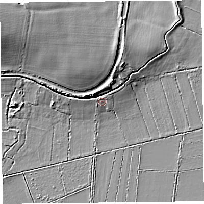 Shaded relief map of the ground around TA70BQ, computed from Environment Agency LiDAR. The ground here sits at about 6 m above sea level and falls 14 m across the surrounding 800 m. Surface water reaching this point runs off ground lying to the west-north-west, 5.2 m higher.
