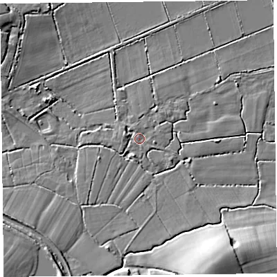 Shaded relief map of the ground around TA70DN, computed from Environment Agency LiDAR. The ground here sits at about 6 m above sea level and falls 15 m across the surrounding 800 m. Surface water reaching this point runs off ground lying to the south-south-west, 5.1 m higher.
