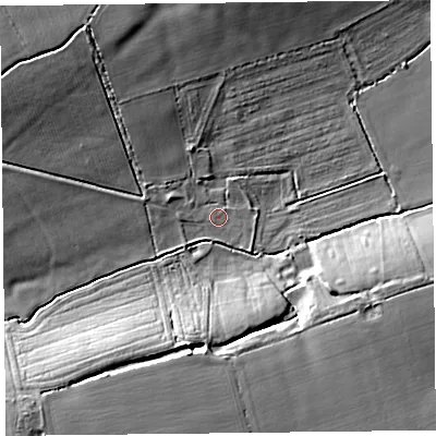 Shaded relief map of the ground around TA70DT, computed from Environment Agency LiDAR. The ground here sits at about 10 m above sea level and falls 16 m across the surrounding 800 m. Surface water reaching this point runs off ground lying to the west-south-west, 0.6 m higher.