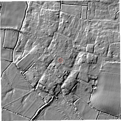 Shaded relief map of the ground around TA70EE, computed from Environment Agency LiDAR. The ground here sits at about 7 m above sea level and falls 7 m across the surrounding 800 m. Surface water reaching this point runs off ground lying to the east-north-east, 1.2 m higher.