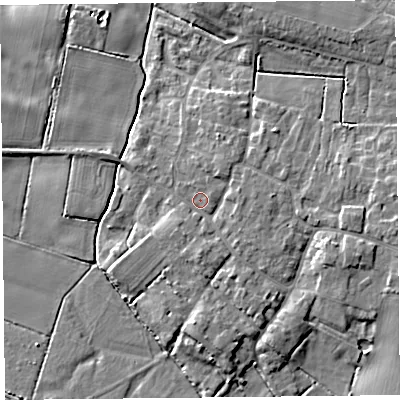 Shaded relief map of the ground around TA70EF, computed from Environment Agency LiDAR. The ground here sits at about 6 m above sea level and falls 7 m across the surrounding 800 m. Surface water reaching this point runs off ground lying to the north-east, 2.1 m higher.