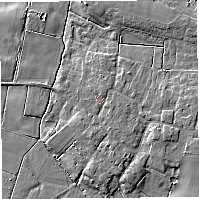 Shaded relief map of the ground around TA70EJ, computed from Environment Agency LiDAR. The ground here sits at about 7 m above sea level and falls 7 m across the surrounding 800 m. Surface water reaching this point runs off ground lying to the east, 1.4 m higher.