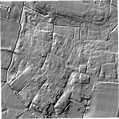 Shaded relief map of the ground around TA70EL, computed from Environment Agency LiDAR. The ground here sits at about 7 m above sea level and falls 7 m across the surrounding 800 m. Surface water reaching this point runs off ground lying to the south-south-west, 0.9 m higher.