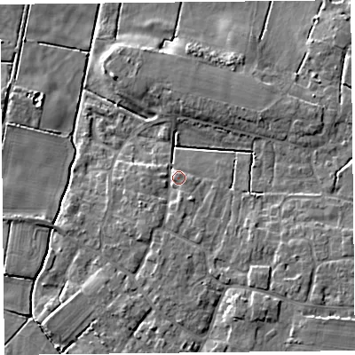 Shaded relief map of the ground around TA70EW, computed from Environment Agency LiDAR. The ground here sits at about 7 m above sea level and falls 7 m across the surrounding 800 m. Surface water reaching this point runs off ground lying to the south, 3.1 m higher.