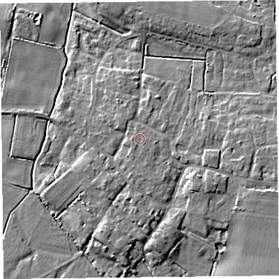 Shaded relief map of the ground around TA70EZ, computed from Environment Agency LiDAR. The ground here sits at about 8 m above sea level and falls 7 m across the surrounding 800 m. Surface water reaching this point runs off ground lying to the south-east, 0.5 m higher.