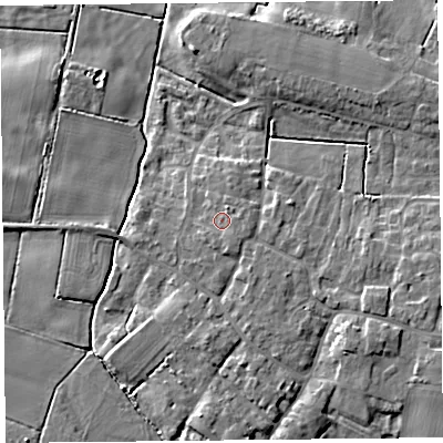 Shaded relief map of the ground around TA70HL, computed from Environment Agency LiDAR. The ground here sits at about 7 m above sea level and falls 7 m across the surrounding 800 m. Surface water reaching this point runs off ground lying to the south-east, 1.0 m higher.