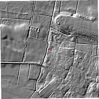 Shaded relief map of the ground around TA70HW, computed from Environment Agency LiDAR. The ground here sits at about 5 m above sea level and falls 7 m across the surrounding 800 m. Surface water reaching this point runs off ground lying to the south-east, 5.0 m higher.