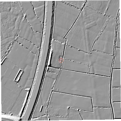 Shaded relief map of the ground around TA70HY, computed from Environment Agency LiDAR. The ground here sits at about 5 m above sea level and falls 11 m across the surrounding 800 m. Surface water reaching this point runs off ground lying to the west-north-west, 4.8 m higher.