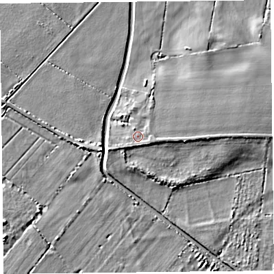 Shaded relief map of the ground around TA70JA, computed from Environment Agency LiDAR. The ground here sits at about 6 m above sea level and falls 5 m across the surrounding 800 m. Surface water reaching this point runs off ground lying to the south-east, 1.5 m higher.