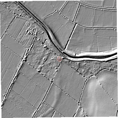 Shaded relief map of the ground around TA70JH, computed from Environment Agency LiDAR. The ground here sits at about 6 m above sea level and falls 9 m across the surrounding 800 m. Surface water reaching this point runs off ground lying to the north-north-east, 2.9 m higher.