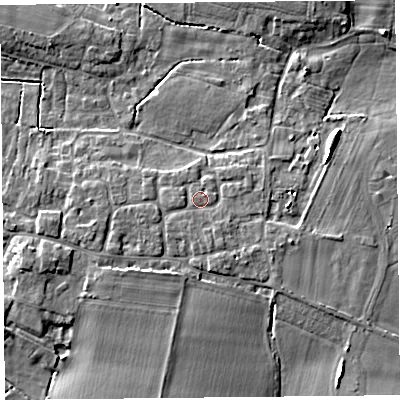 Shaded relief map of the ground around TA70LQ, computed from Environment Agency LiDAR. The ground here sits at about 8 m above sea level and falls 8 m across the surrounding 800 m. Surface water reaching this point runs off ground lying to the south-south-east, 1.2 m higher.