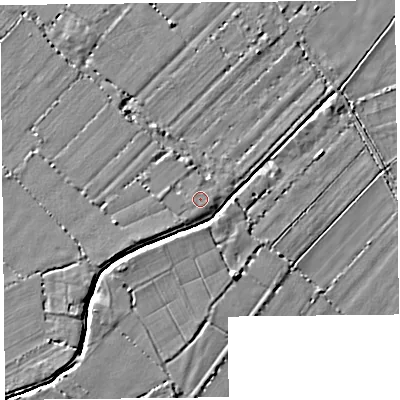 Shaded relief map of the ground around TA70LU, computed from Environment Agency LiDAR. The ground here sits at about 6 m above sea level and falls 5 m across the surrounding 800 m. Surface water reaching this point runs off ground lying to the south-south-east, 0.5 m higher.