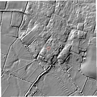 Shaded relief map of the ground around TA70LW, computed from Environment Agency LiDAR. The ground here sits at about 7 m above sea level and falls 7 m across the surrounding 800 m. Surface water reaching this point runs off ground lying to the south-west, 1.7 m higher.