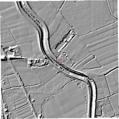 Shaded relief map of the ground around TA70LX, computed from Environment Agency LiDAR. The ground here sits at about 7 m above sea level and falls 8 m across the surrounding 800 m. Surface water reaching this point runs off ground lying to the south-west, 3.0 m higher.