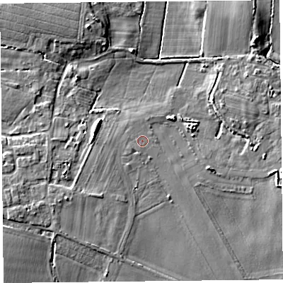 Shaded relief map of the ground around TA70LZ, computed from Environment Agency LiDAR. The ground here sits at about 7 m above sea level and falls 8 m across the surrounding 800 m. Surface water reaching this point runs off ground lying to the south-west, 1.2 m higher.