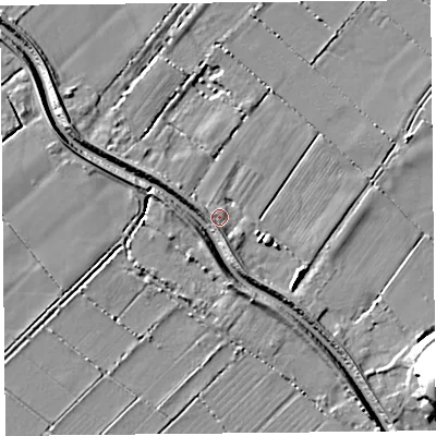 Shaded relief map of the ground around TA70RE, computed from Environment Agency LiDAR. The ground here sits at about 6 m above sea level and falls 18 m across the surrounding 800 m. Surface water reaching this point runs off ground lying to the south-south-west, 3.0 m higher.