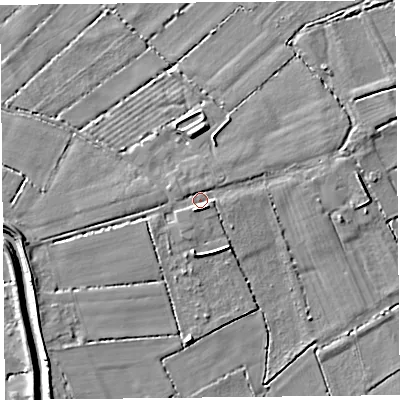 Shaded relief map of the ground around TA70RQ, computed from Environment Agency LiDAR. The ground here sits at about 5 m above sea level and falls 6 m across the surrounding 800 m. Surface water reaching this point runs off ground lying to the south-south-west, 3.0 m higher.