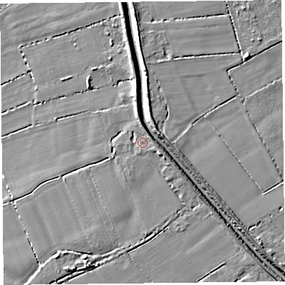 Shaded relief map of the ground around TA70RW, computed from Environment Agency LiDAR. The ground here sits at about 6 m above sea level and falls 6 m across the surrounding 800 m. Surface water reaching this point runs off ground lying to the east-south-east, 2.8 m higher.