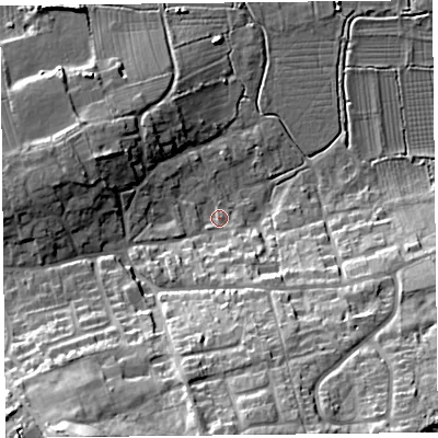 Shaded relief map of the ground around TA78AU, computed from Environment Agency LiDAR. The ground here sits at about 8 m above sea level and falls 30 m across the surrounding 800 m. Surface water reaching this point runs off ground lying to the south-south-west, 27.6 m higher.