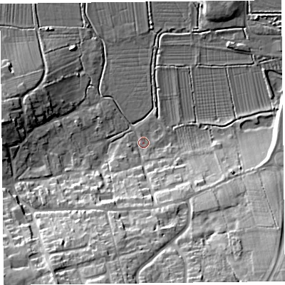 Shaded relief map of the ground around TA78AY, computed from Environment Agency LiDAR. The ground here sits at about 7 m above sea level and falls 27 m across the surrounding 800 m. Surface water reaching this point runs off ground lying to the south, 17.8 m higher.