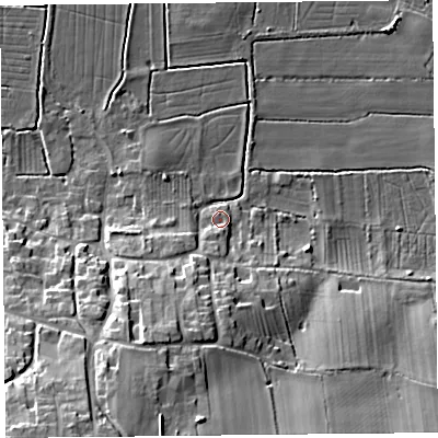 Shaded relief map of the ground around TA78DR, computed from Environment Agency LiDAR. The ground here sits at about 8 m above sea level and falls 29 m across the surrounding 800 m. Surface water reaching this point runs off ground lying to the south-south-west, 6.7 m higher.