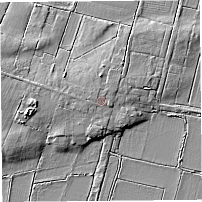 Shaded relief map of the ground around TA78ND, computed from Environment Agency LiDAR. The ground here sits at about 6 m above sea level and falls 9 m across the surrounding 800 m. Surface water reaching this point runs off ground lying to the north-west, 0.8 m higher.
