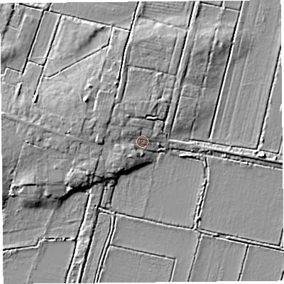 Shaded relief map of the ground around TA78NF, computed from Environment Agency LiDAR. The ground here sits at about 4 m above sea level and falls 6 m across the surrounding 800 m. Surface water reaching this point runs off ground lying to the west, 3.5 m higher.