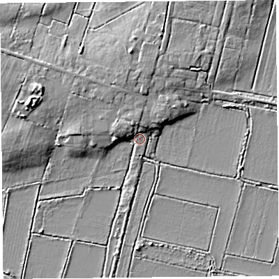 Shaded relief map of the ground around TA78NG, computed from Environment Agency LiDAR. The ground here sits at about 3 m above sea level and falls 9 m across the surrounding 800 m. Surface water reaching this point runs off ground lying to the north, 3.7 m higher.