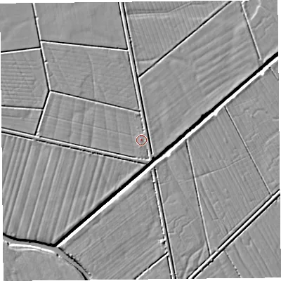 Shaded relief map of the ground around TA78NP, computed from Environment Agency LiDAR. The ground here sits at about 5 m above sea level and falls 5 m across the surrounding 800 m. Surface water reaching this point runs off ground lying to the east-north-east, 0.6 m higher.