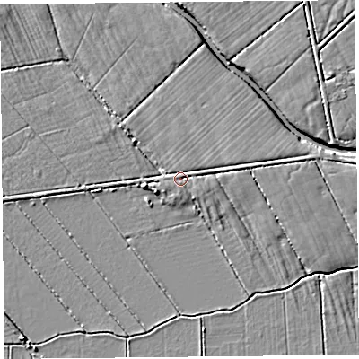 Shaded relief map of the ground around TA78NW, computed from Environment Agency LiDAR. The ground here sits at about 4 m above sea level and falls 5 m across the surrounding 800 m. Surface water reaching this point runs off ground lying to the east, 2.4 m higher.