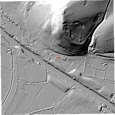 Shaded relief map of the ground around TA78PJ, computed from Environment Agency LiDAR. The ground here sits at about 8 m above sea level and falls 69 m across the surrounding 800 m. Surface water reaching this point runs off ground lying to the east-north-east, 2.6 m higher.