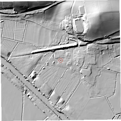 Shaded relief map of the ground around TA78PX, computed from Environment Agency LiDAR. The ground here sits at about 7 m above sea level and falls 40 m across the surrounding 800 m. Surface water reaching this point runs off ground lying to the north-east, 2.3 m higher.
