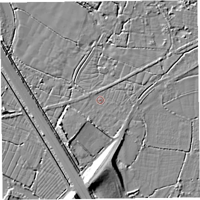 Shaded relief map of the ground around TA78QJ, computed from Environment Agency LiDAR. The ground here sits at about 7 m above sea level and falls 11 m across the surrounding 800 m. Surface water reaching this point runs off ground lying to the north-north-west, 0.9 m higher.