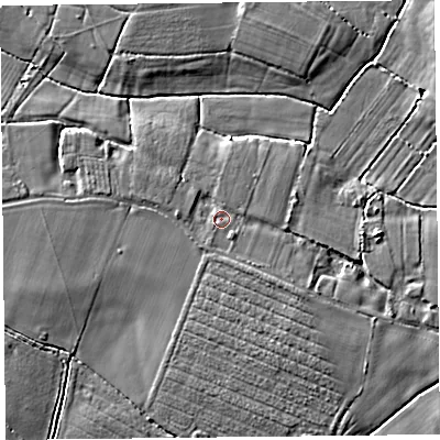 Shaded relief map of the ground around TA78QS, computed from Environment Agency LiDAR. The ground here sits at about 6 m above sea level and falls 5 m across the surrounding 800 m. Surface water reaching this point runs off ground lying to the south-east, 2.0 m higher.