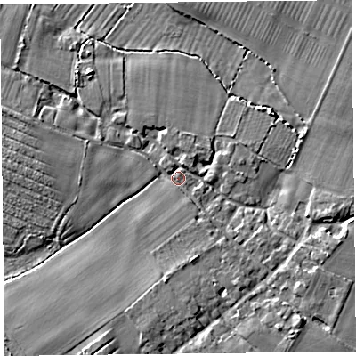 Shaded relief map of the ground around TA78QT, computed from Environment Agency LiDAR. The ground here sits at about 7 m above sea level and falls 7 m across the surrounding 800 m. Surface water reaching this point runs off ground lying to the south-east, 5.5 m higher.